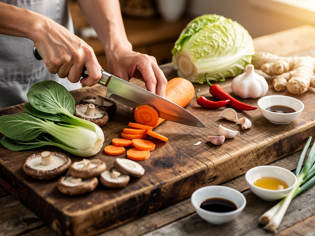 Preparing the vegetables for cooking.