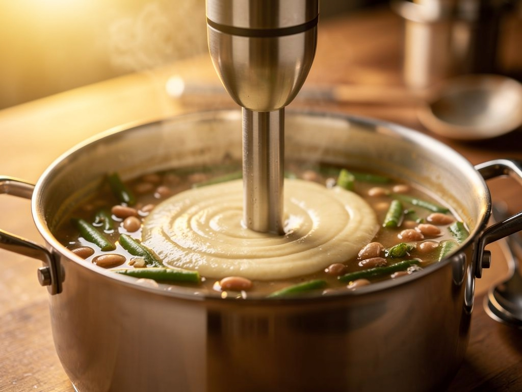 Blending the soup until smooth and creamy.