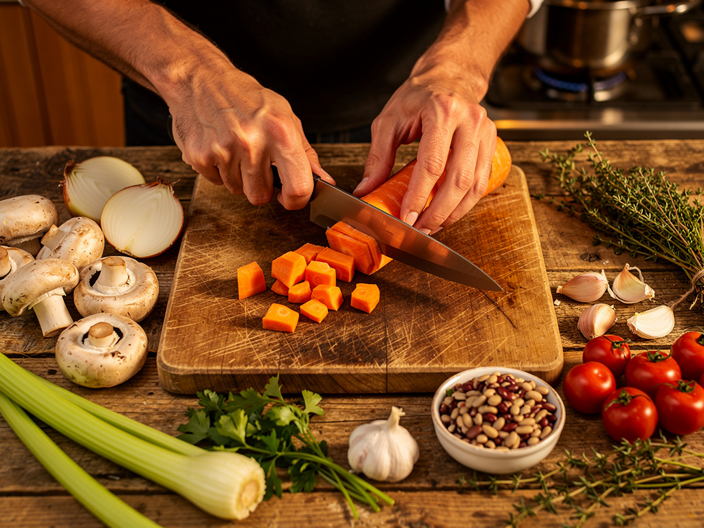 Preparing the vegetables for cooking.