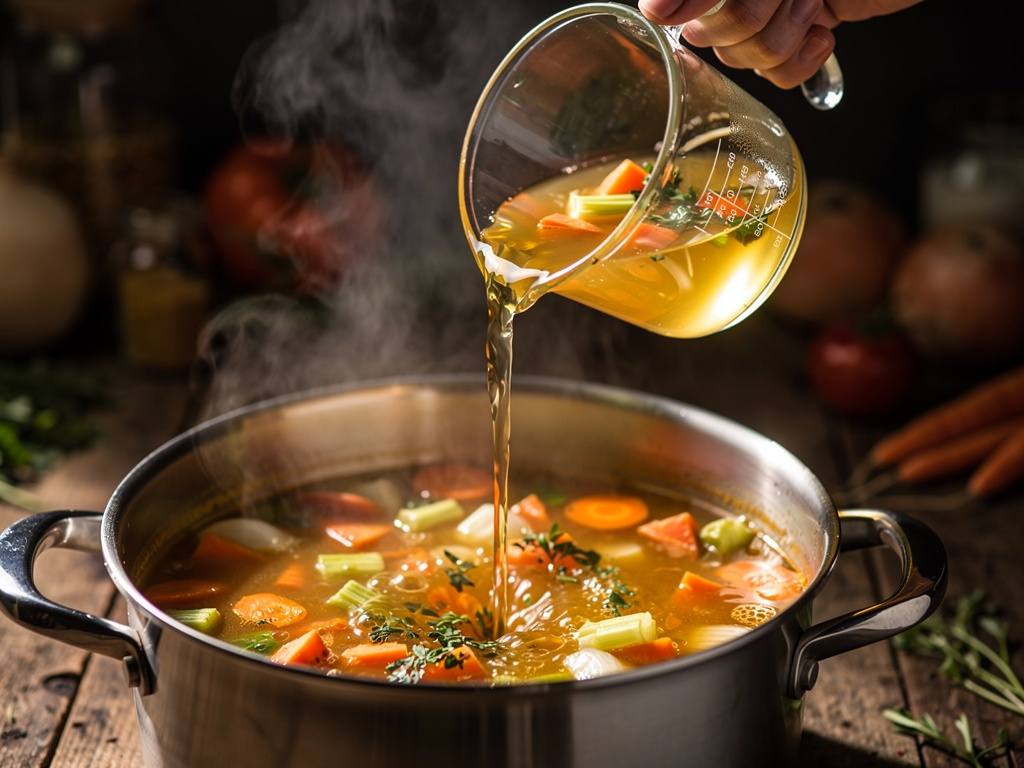 Adding the key ingredients to the pot.