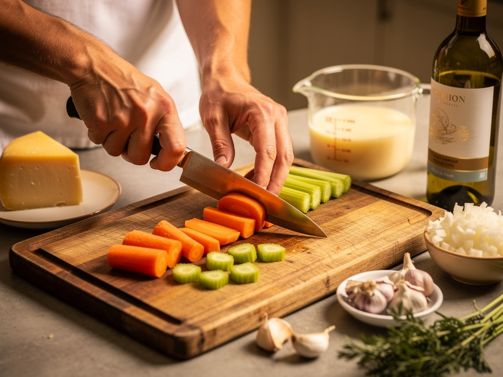 Preparing the vegetables for cooking.