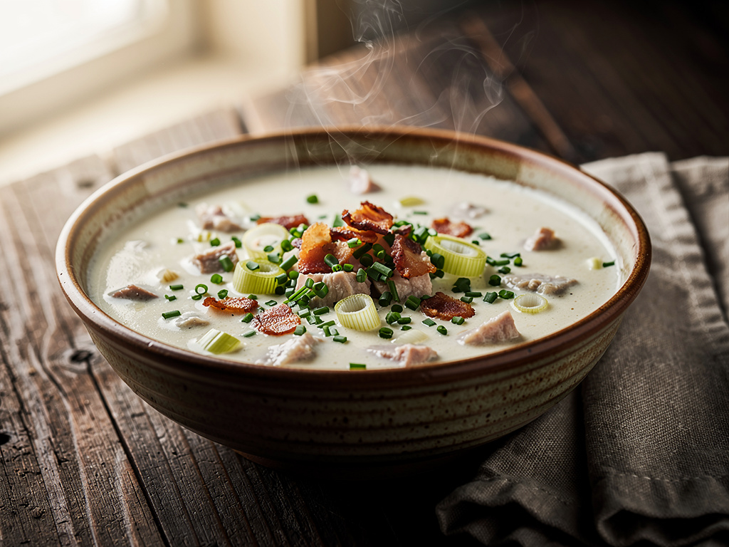 Cheese Soup with Leek and Meat