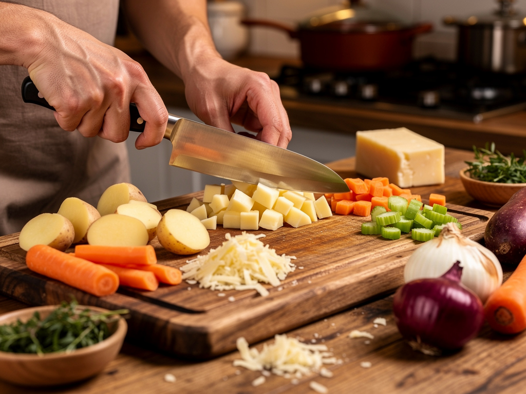 Preparing the vegetables for cooking.
