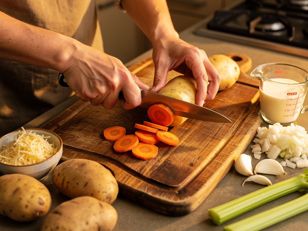 Preparing the vegetables for cooking.