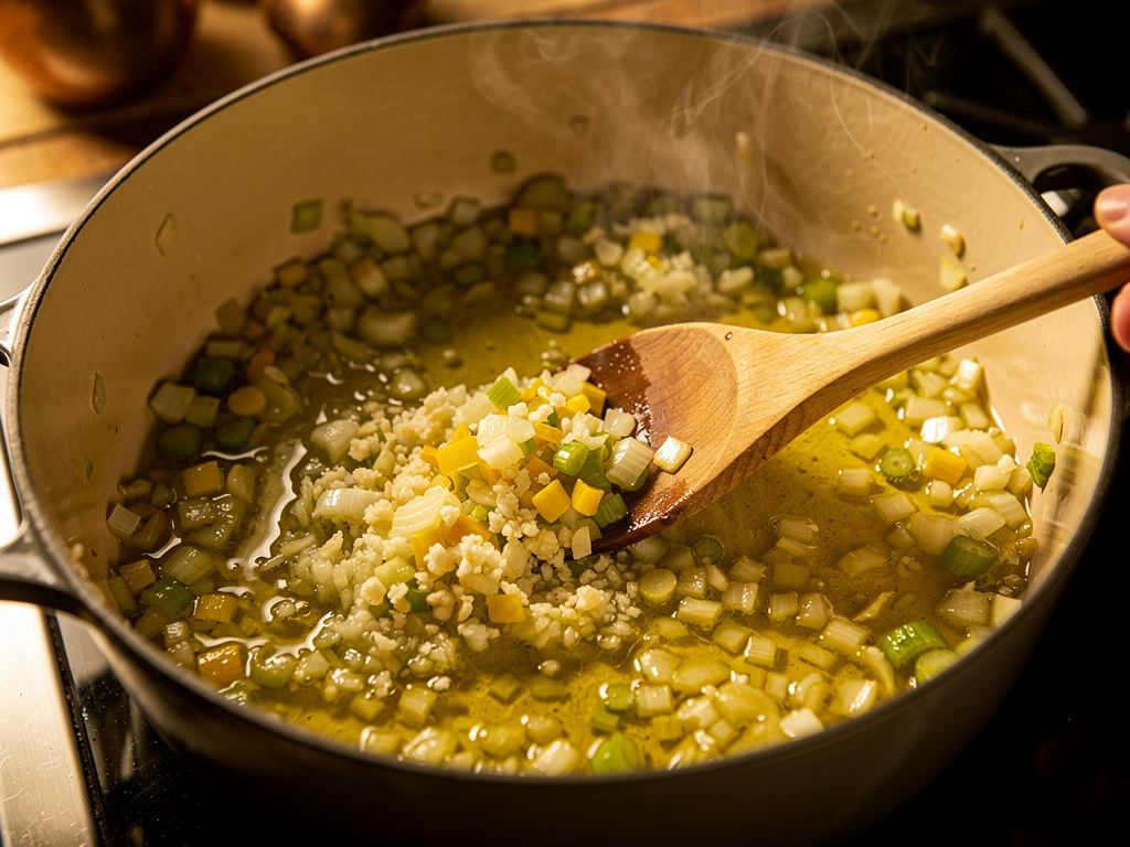Sautéing the aromatics until fragrant.