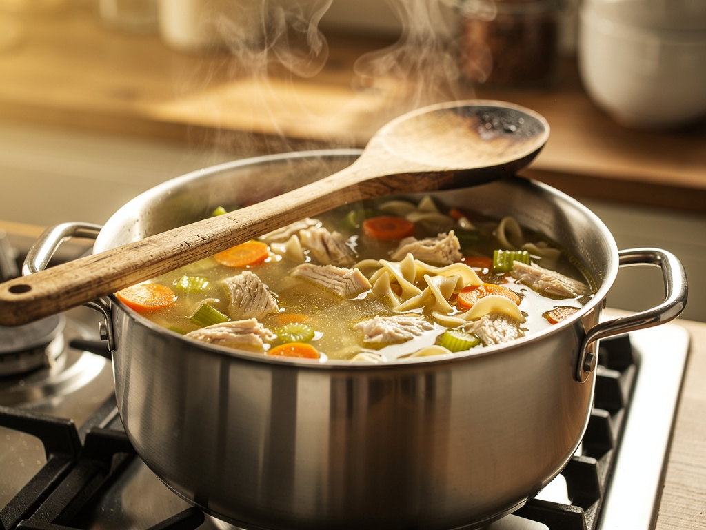 Let the soup simmer to develop deep, rich flavors.