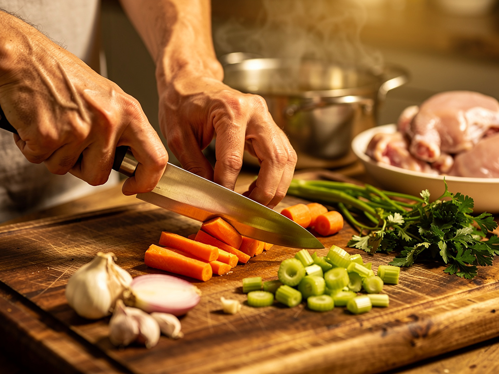 Preparing the vegetables for cooking.