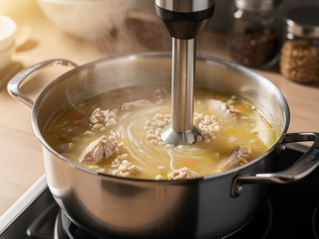 Blending the soup until smooth and creamy.