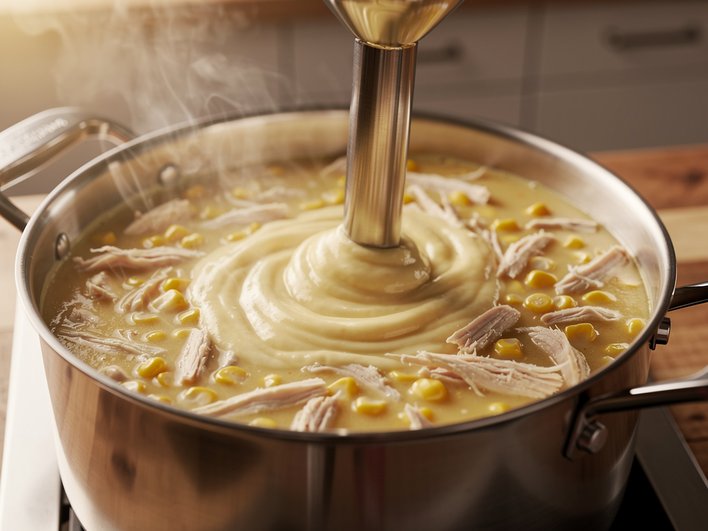 Blending the soup until smooth and creamy.