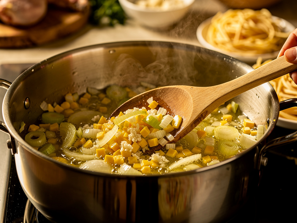 Sautéing the aromatics until fragrant.