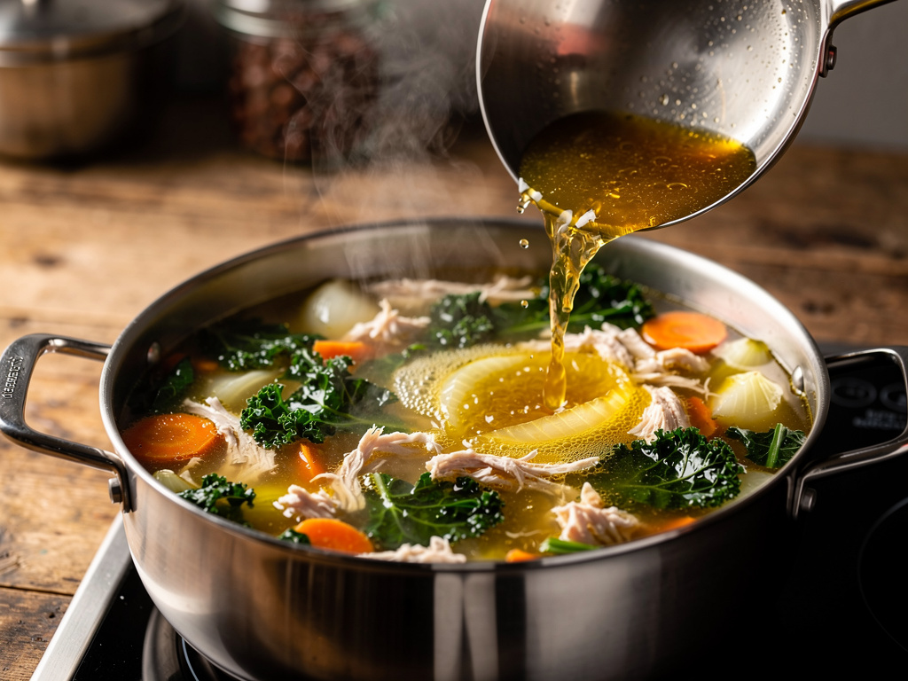 Adding the key ingredients to the pot.