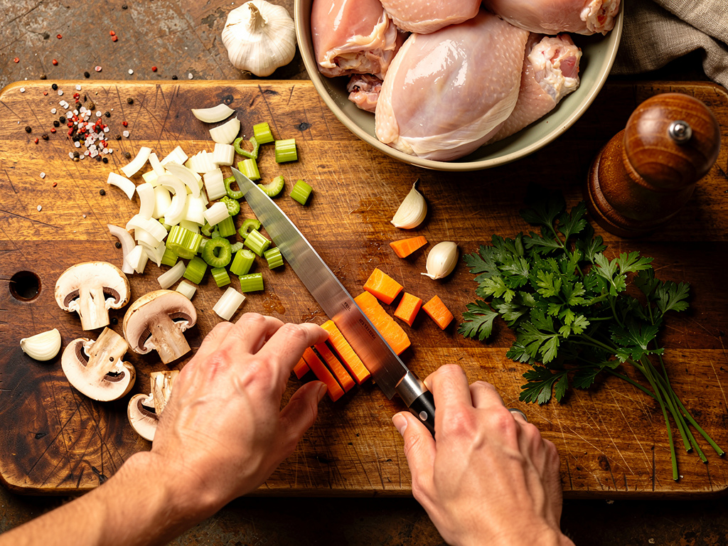 Preparing the vegetables for cooking.