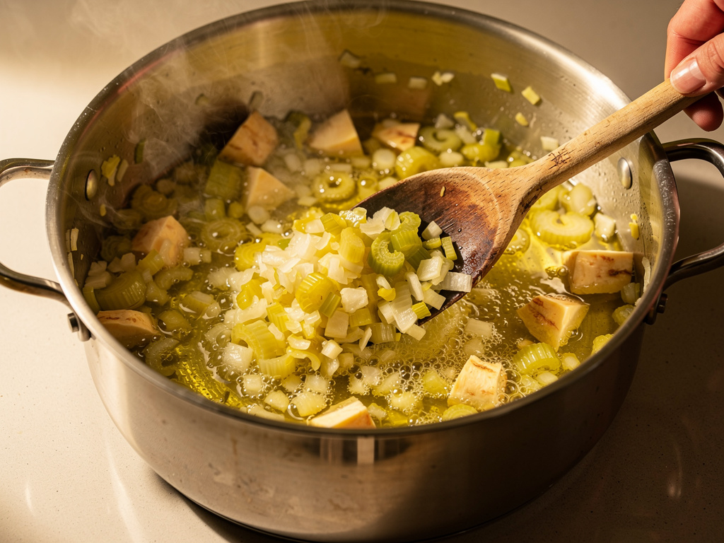 Sautéing the aromatics until fragrant.