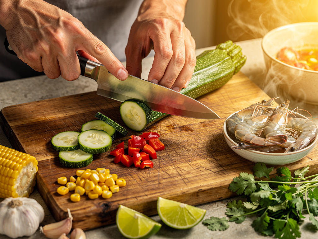 Preparing the vegetables for cooking.