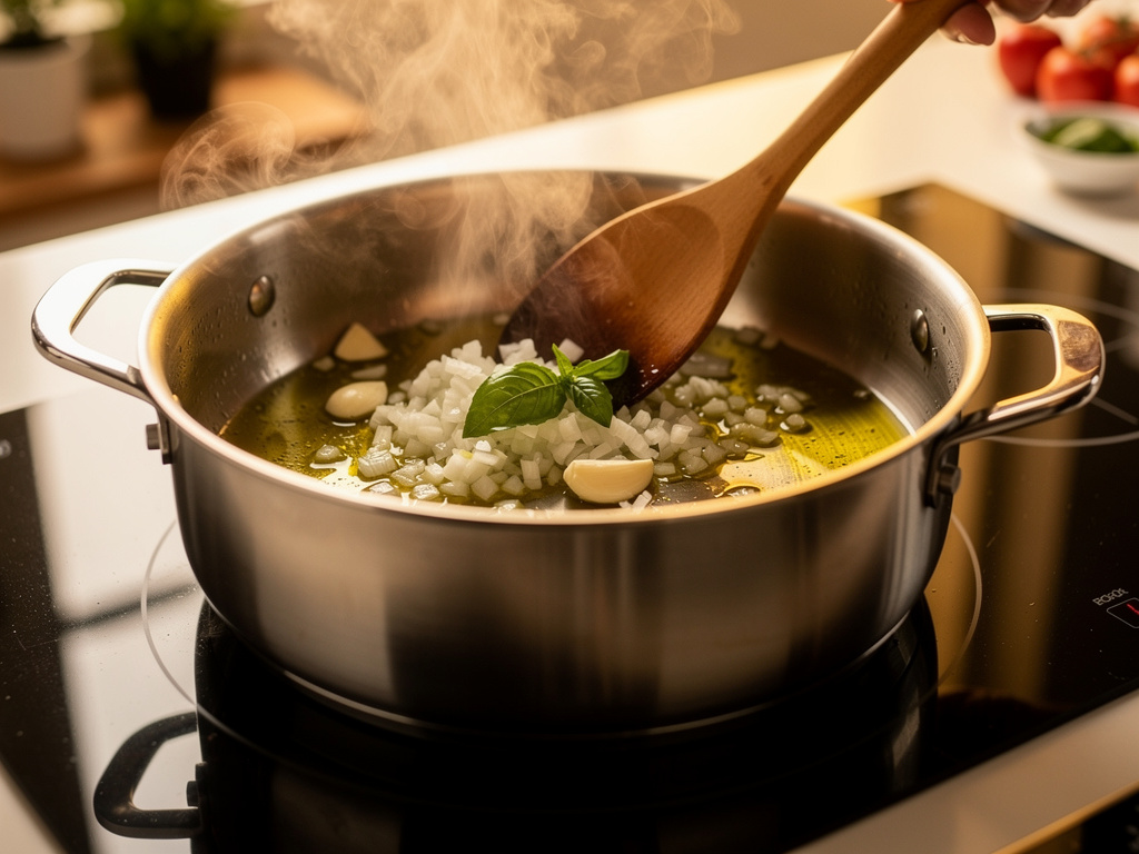 Sauté the aromatics until fragrant to build the flavor base.