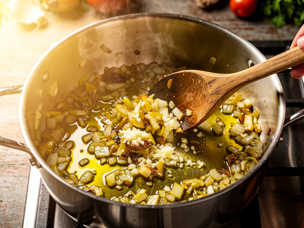 Sautéing the aromatics until fragrant.