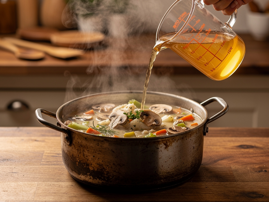 Adding the key ingredients to the pot.