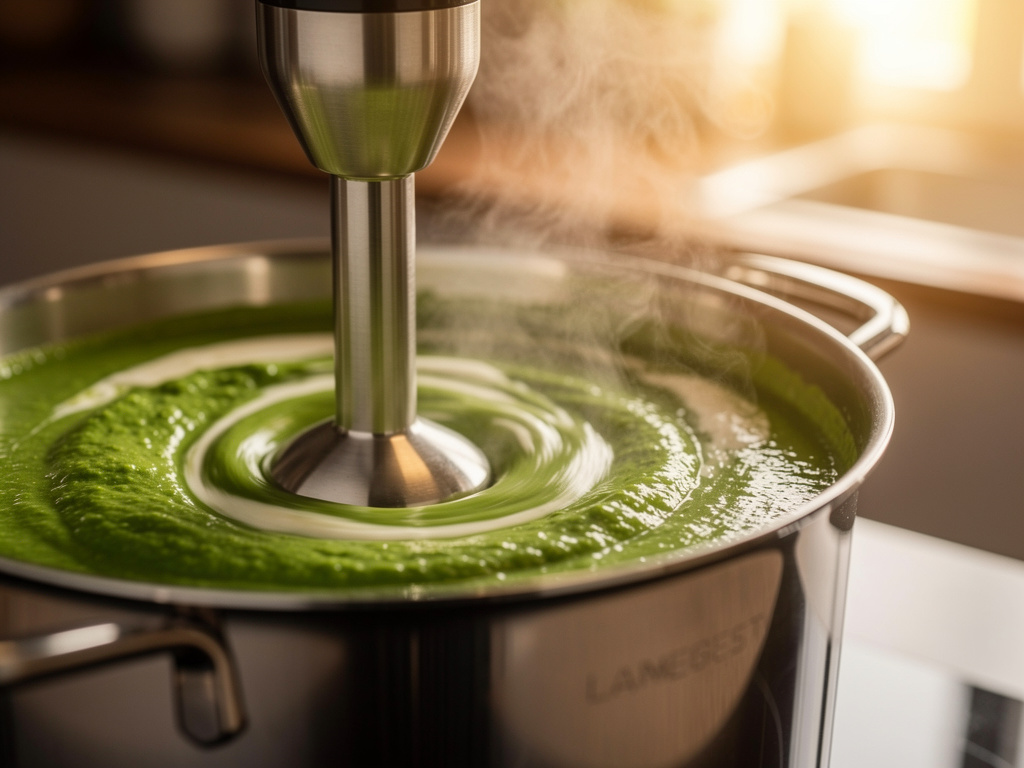 Blending the soup until smooth and creamy.