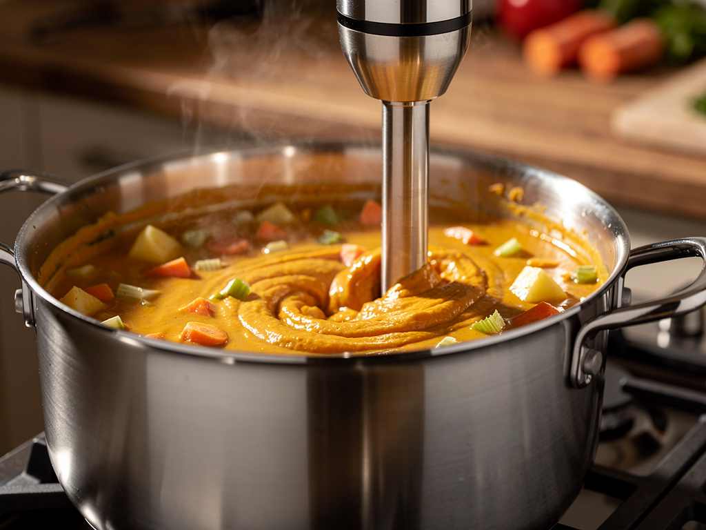 Blending the soup until smooth and creamy.