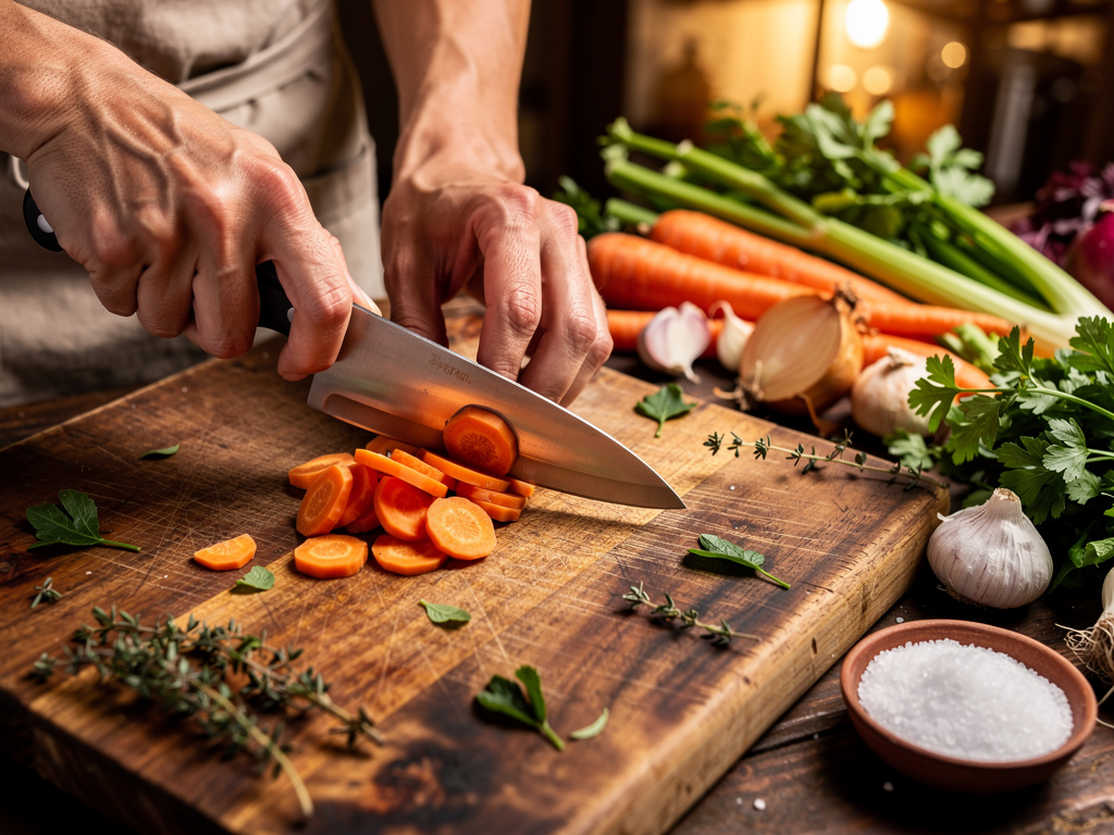 Preparing the vegetables for cooking.