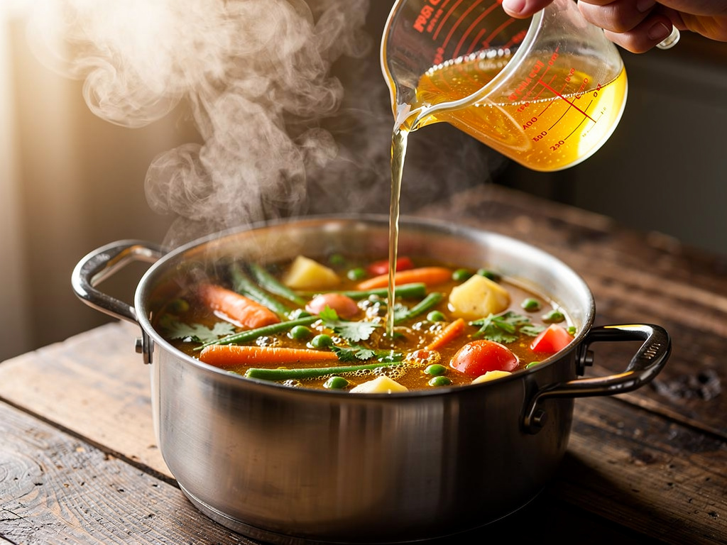 Adding the key ingredients to the pot.
