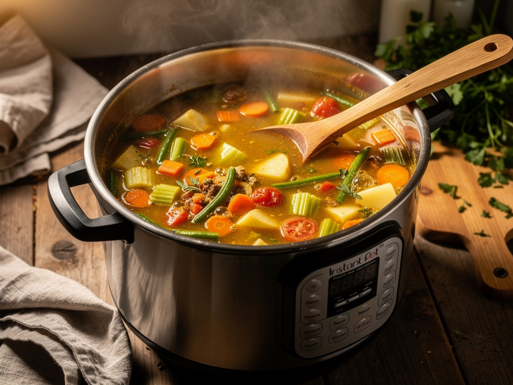 Letting the soup simmer to develop rich flavors.