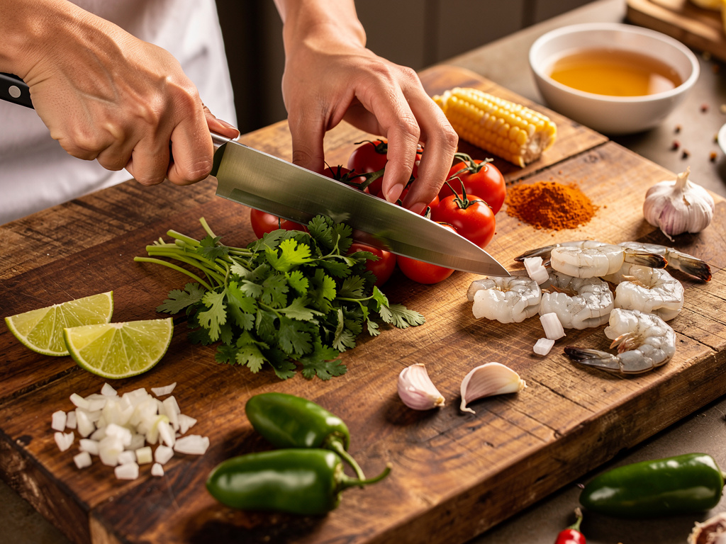 Preparing the vegetables for cooking.