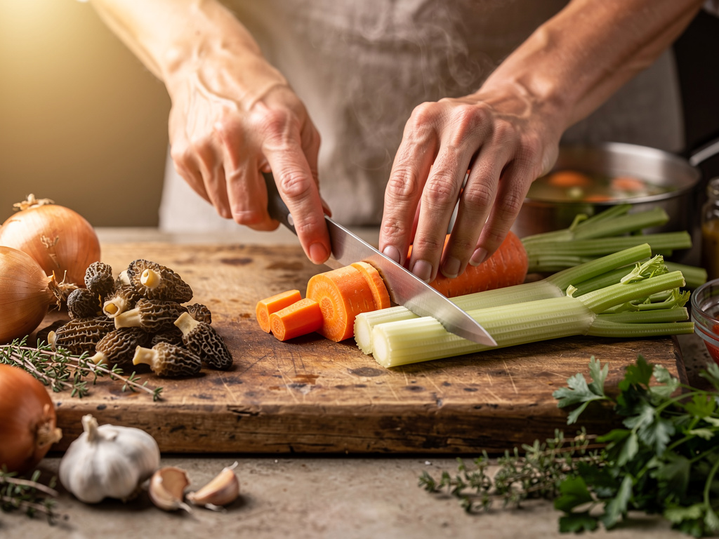Preparing the vegetables for cooking.