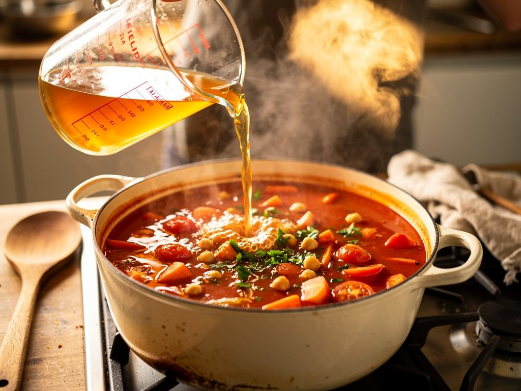Adding the key ingredients to the pot.