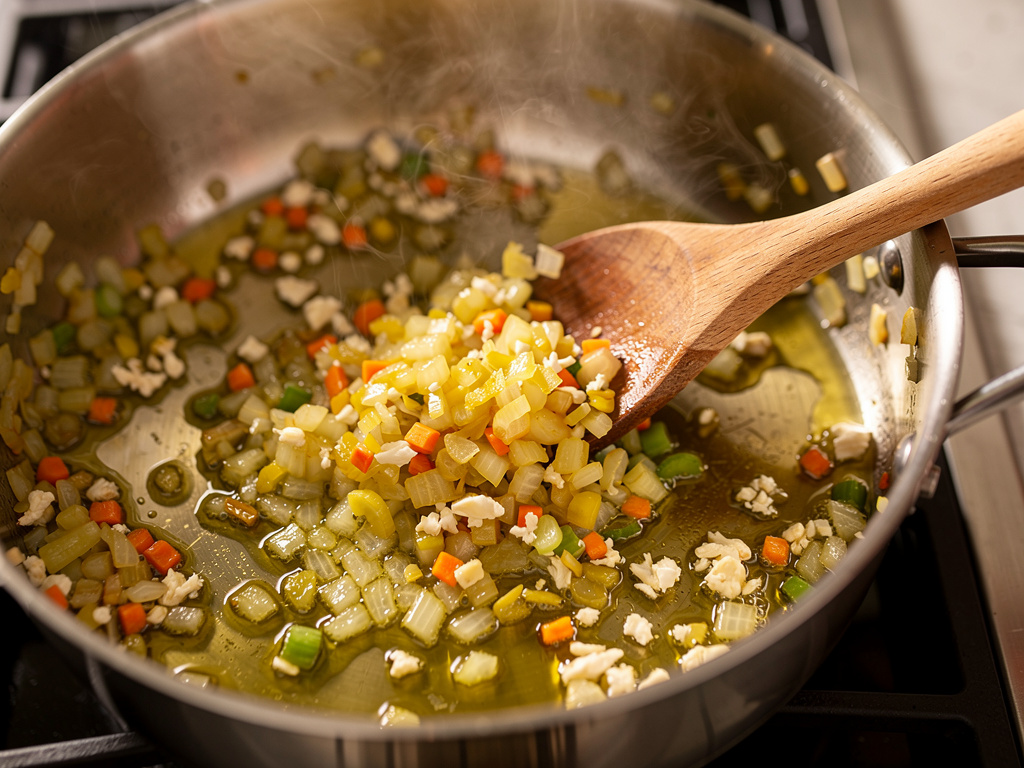 Sautéing the aromatics until fragrant.