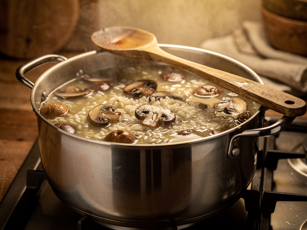 Letting the soup simmer to develop rich flavors.