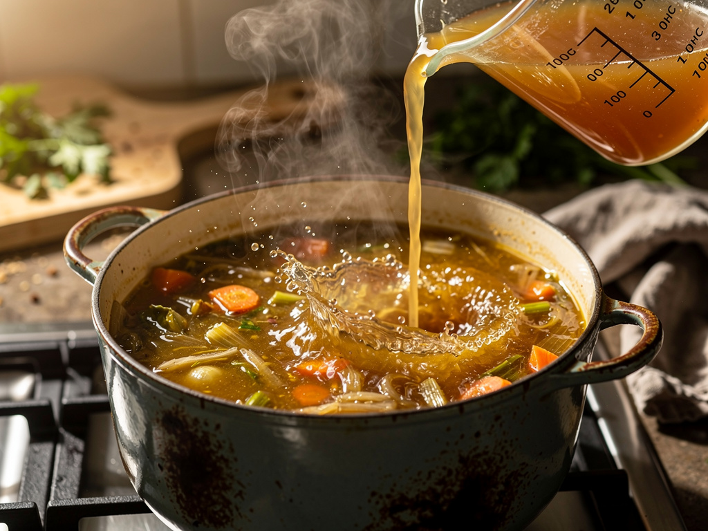 Adding the key ingredients to the pot.