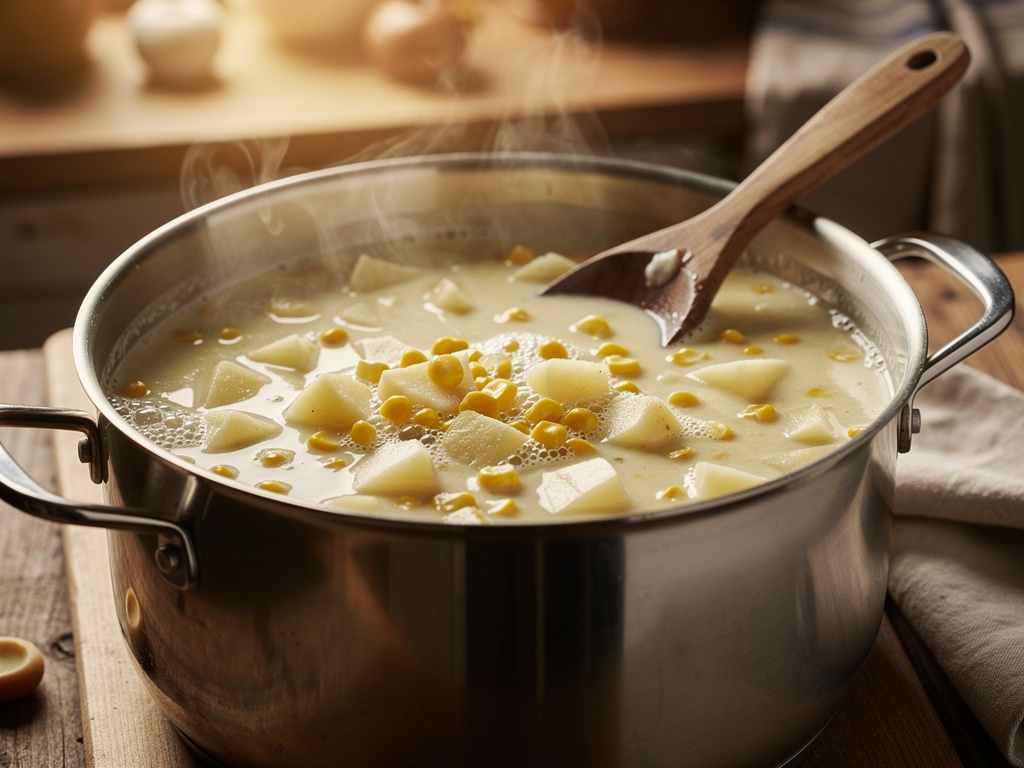 Letting the soup simmer to develop rich flavors.