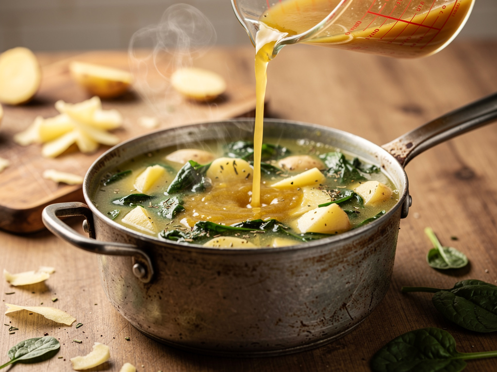 Adding the key ingredients to the pot.