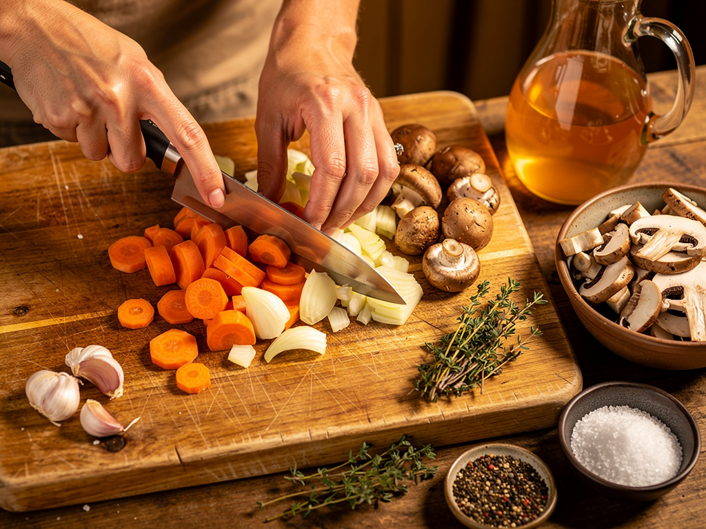 Preparing the vegetables for cooking.