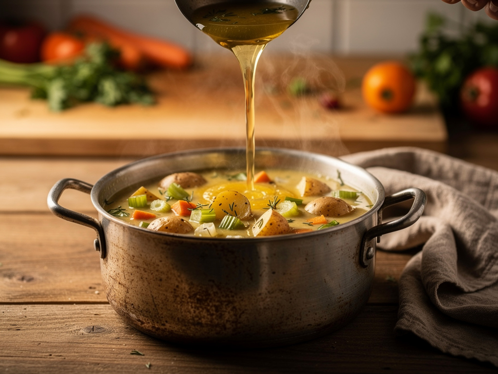 Adding the key ingredients to the pot.