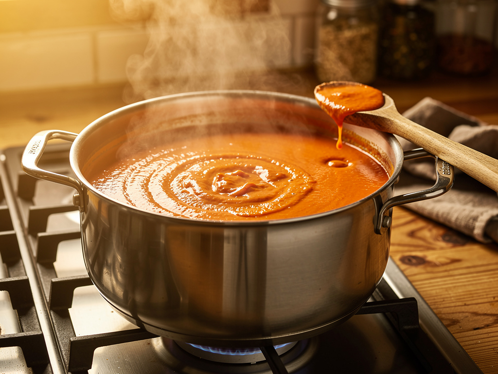 Letting the soup simmer to develop rich flavors.