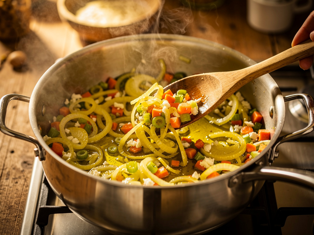 Sautéing the aromatics until fragrant.