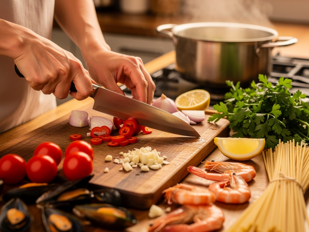 Preparing the vegetables for cooking.