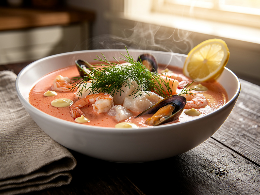 Seafood Soup with Lemon Aioli
