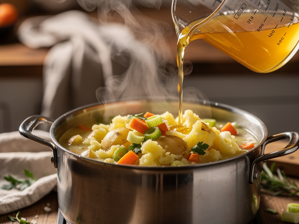 Adding the key ingredients to the pot.