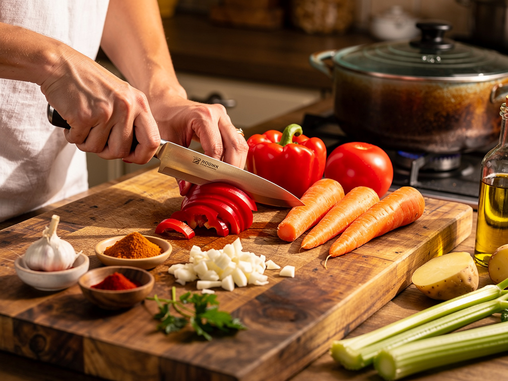 Preparing the vegetables for cooking.