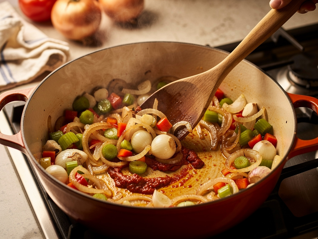 Sautéing the aromatics until fragrant.