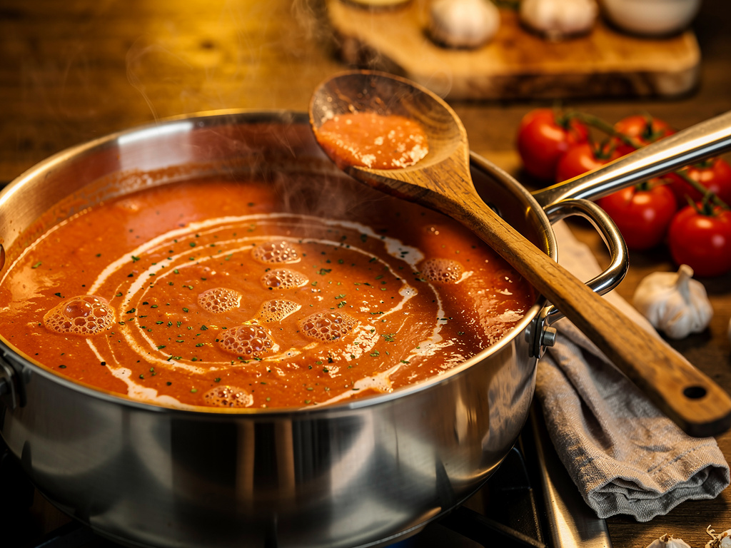 Letting the soup simmer to develop rich flavors.