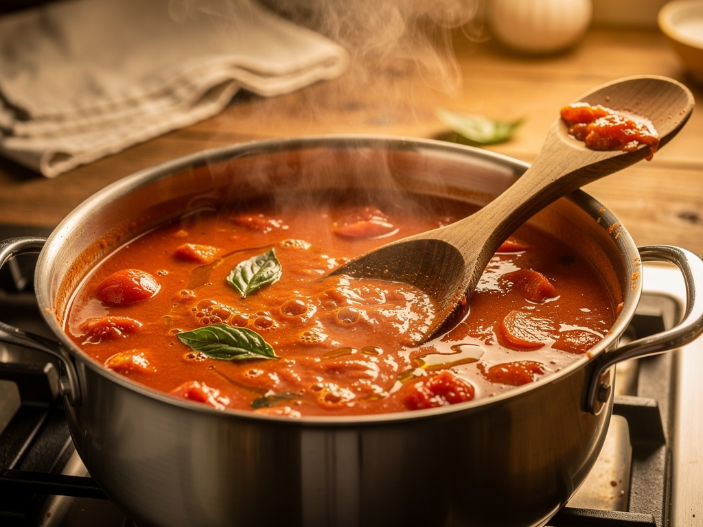 Letting the soup simmer to develop rich flavors.