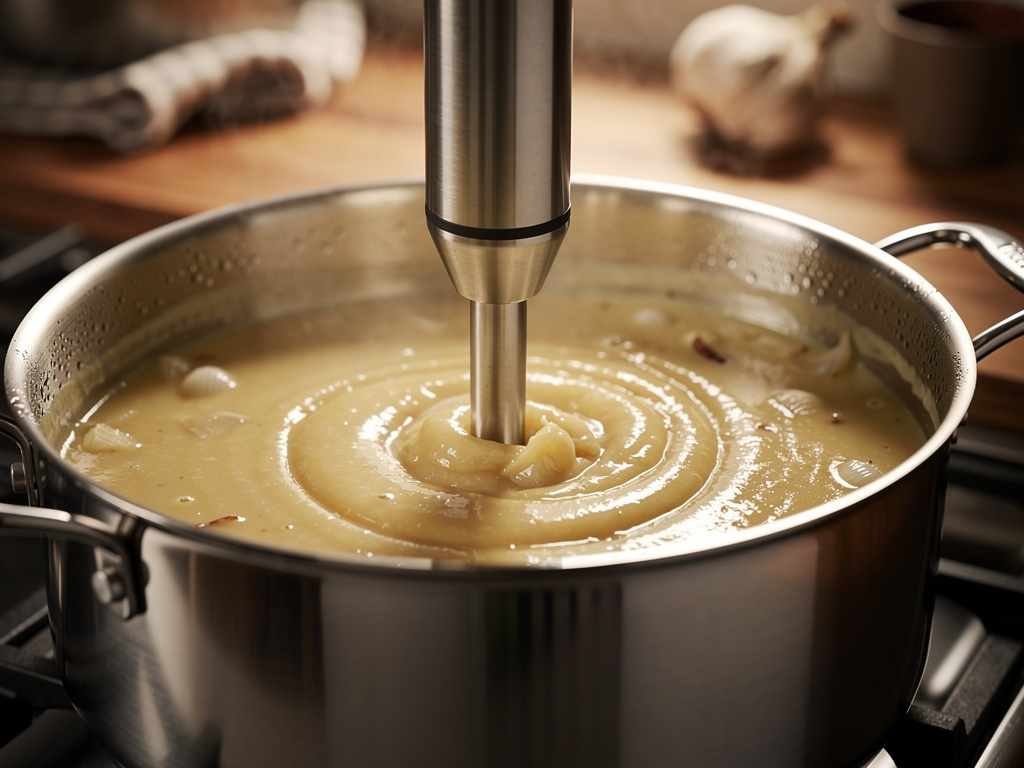 Blending the soup until smooth and creamy.